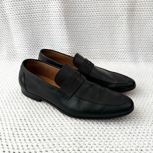 Magnanni MGN Black Leather Almond Toe Penny Loafer Dress Shoes Men 10